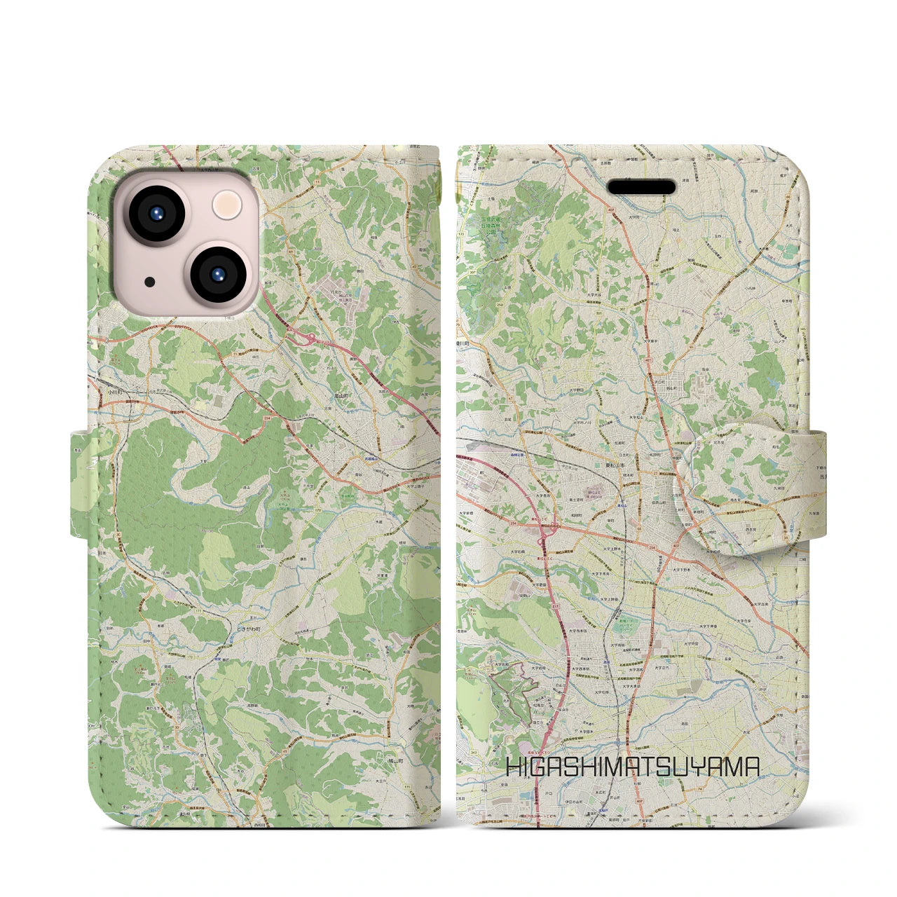 【東松山(埼玉県)】地図柄iPhoneケース(手帳タイプ)ナチュラル・iPhone 13 mini 用
