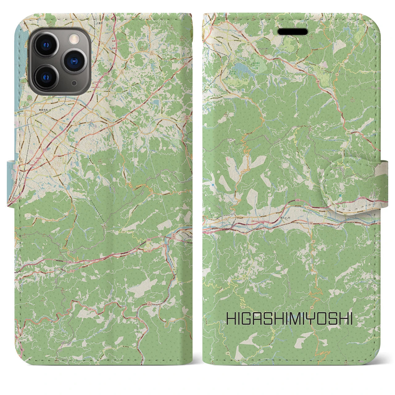 【東みよし(徳島県)】地図柄iPhoneケース(手帳タイプ)ナチュラル・iPhone 11 Pro Max 用