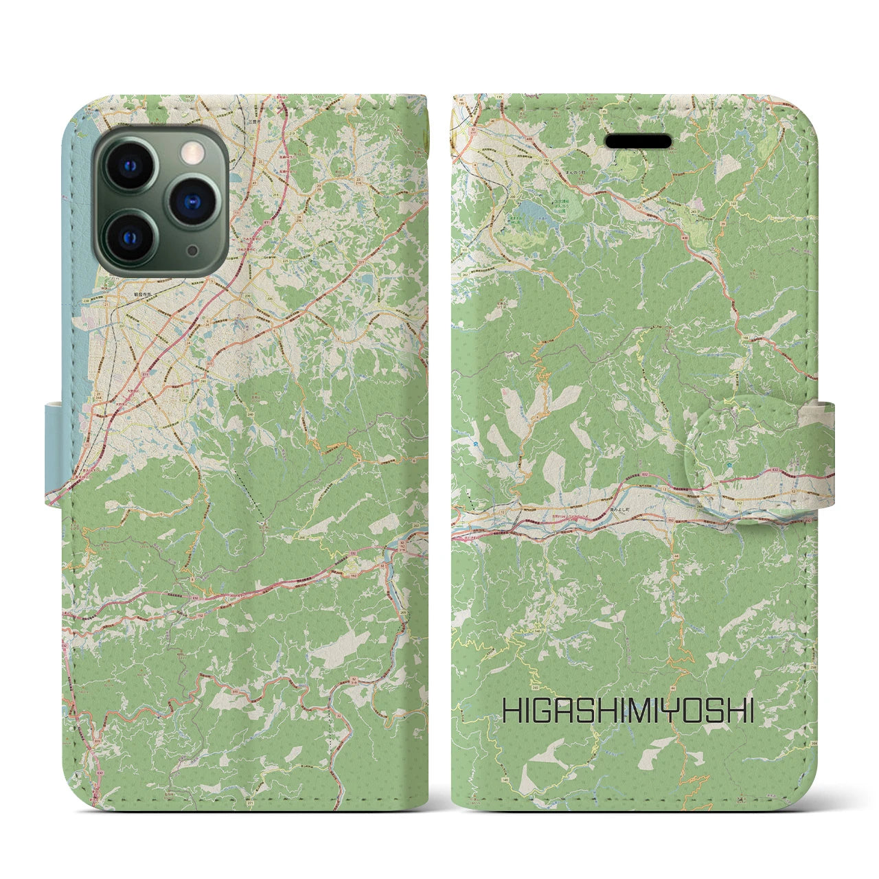 【東みよし(徳島県)】地図柄iPhoneケース(手帳タイプ)ナチュラル・iPhone 11 Pro 用