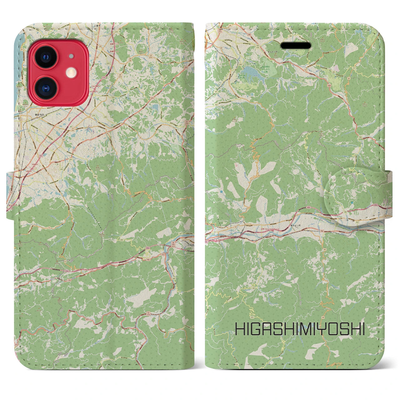 【東みよし(徳島県)】地図柄iPhoneケース(手帳タイプ)ナチュラル・iPhone 11 用