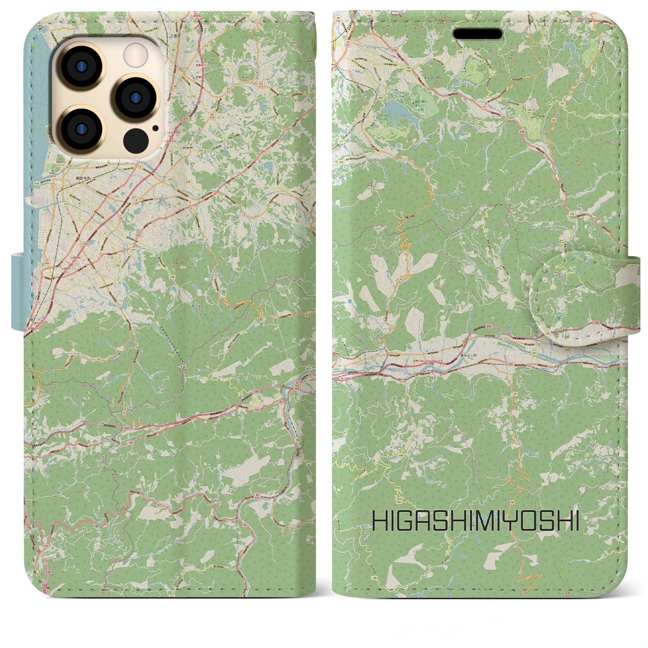 【東みよし(徳島県)】地図柄iPhoneケース(手帳タイプ)ナチュラル・iPhone 12 Pro Max 用