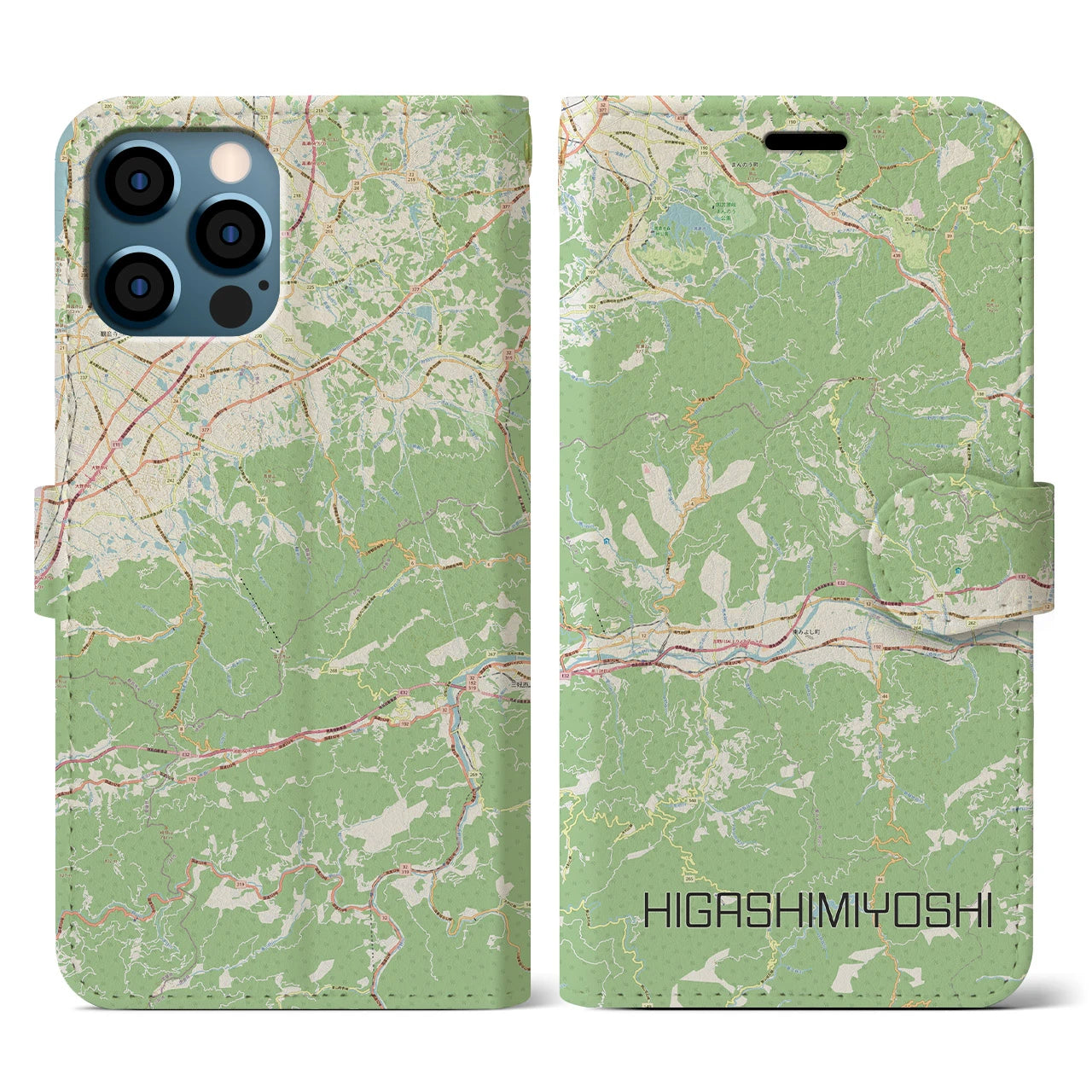 【東みよし(徳島県)】地図柄iPhoneケース(手帳タイプ)ナチュラル・iPhone 12 / 12 Pro 用