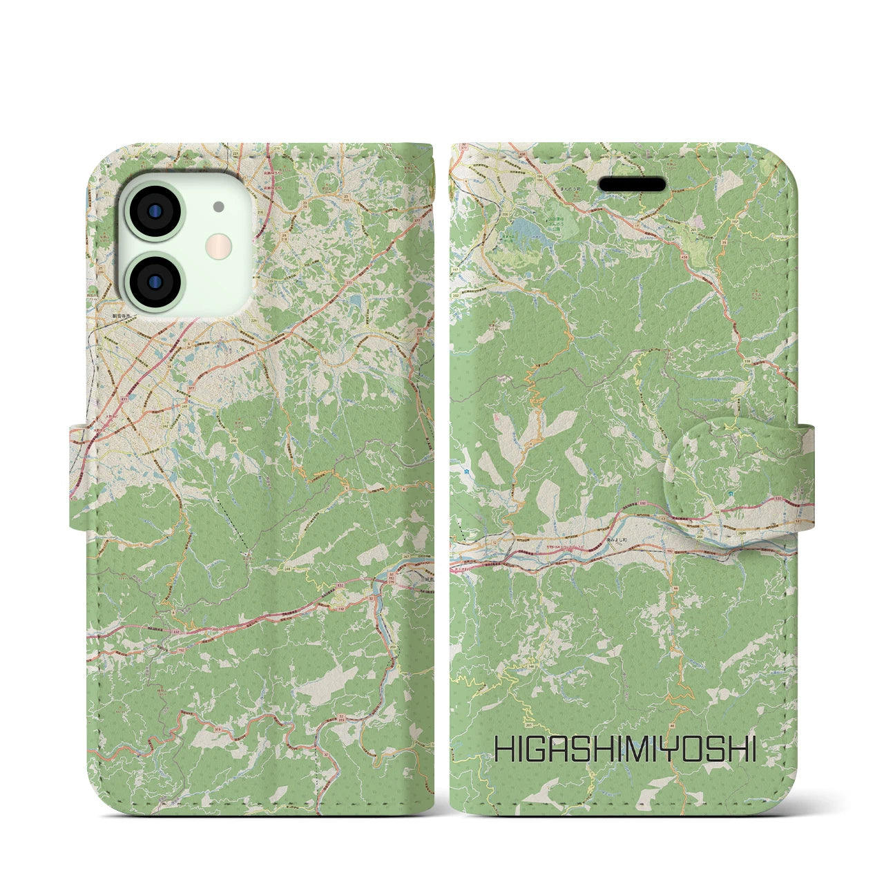 【東みよし(徳島県)】地図柄iPhoneケース(手帳タイプ)ナチュラル・iPhone 12 mini 用