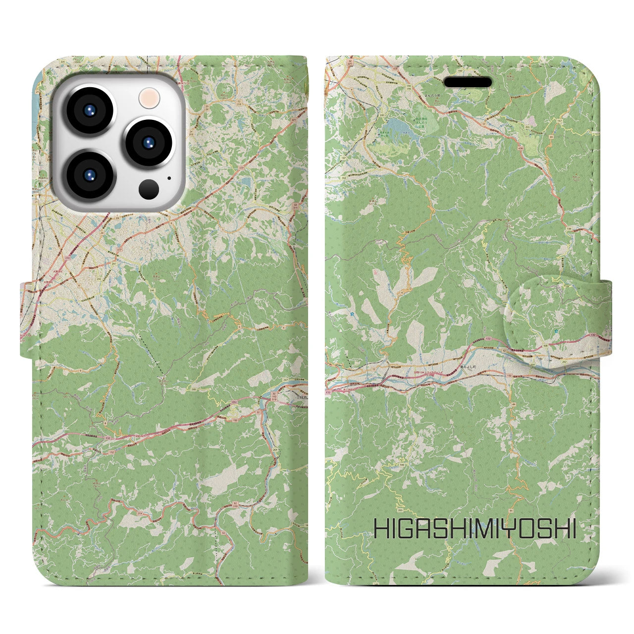 【東みよし(徳島県)】地図柄iPhoneケース(手帳タイプ)ナチュラル・iPhone 13 Pro 用