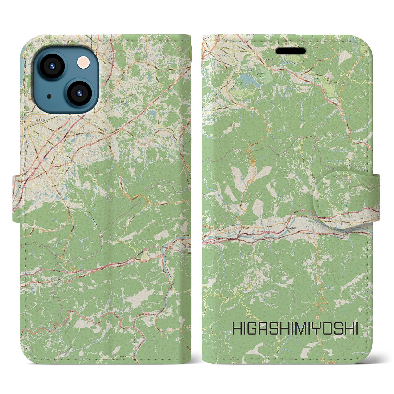 【東みよし(徳島県)】地図柄iPhoneケース(手帳タイプ)ナチュラル・iPhone 13 用