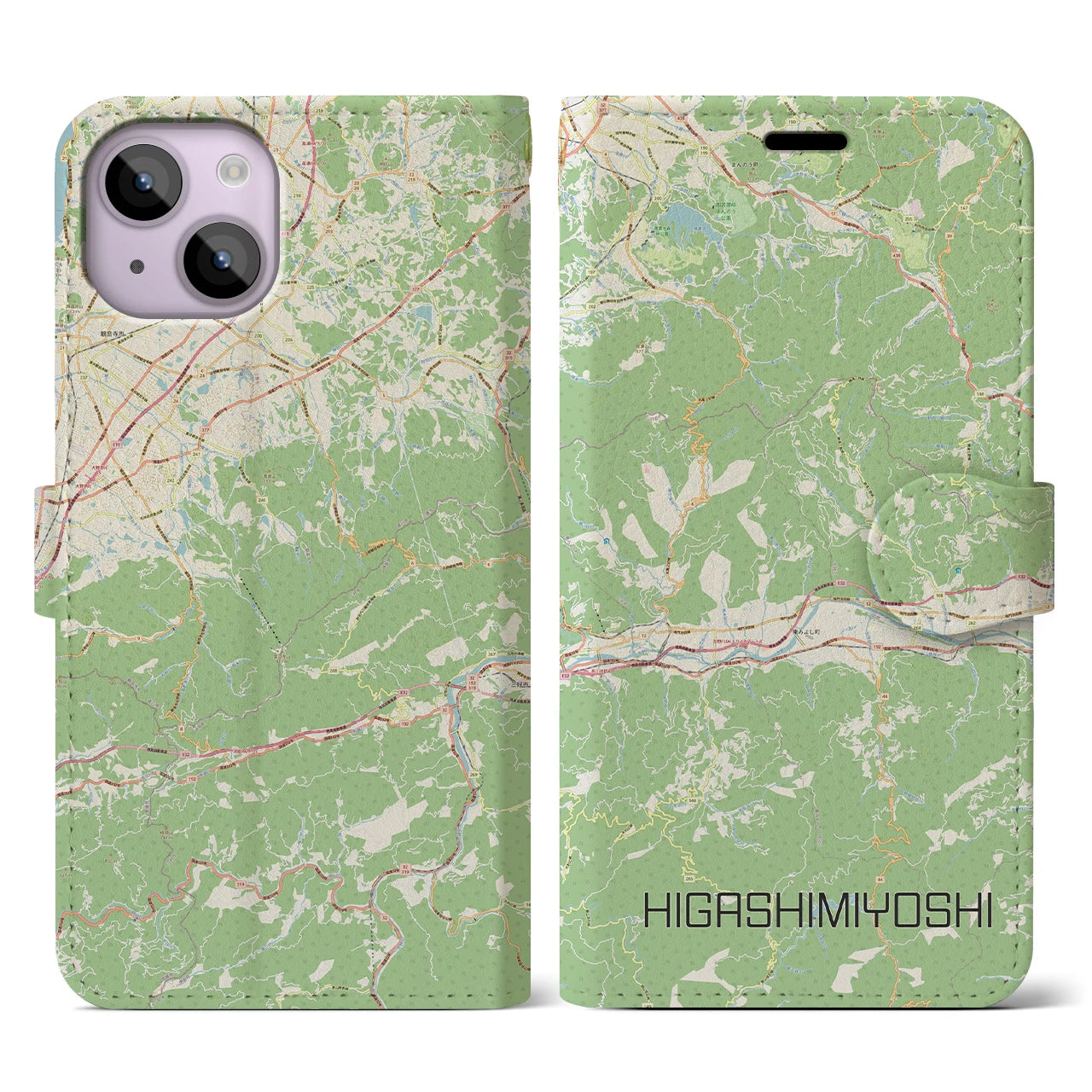 【東みよし(徳島県)】地図柄iPhoneケース(手帳タイプ)ナチュラル・iPhone 14 用