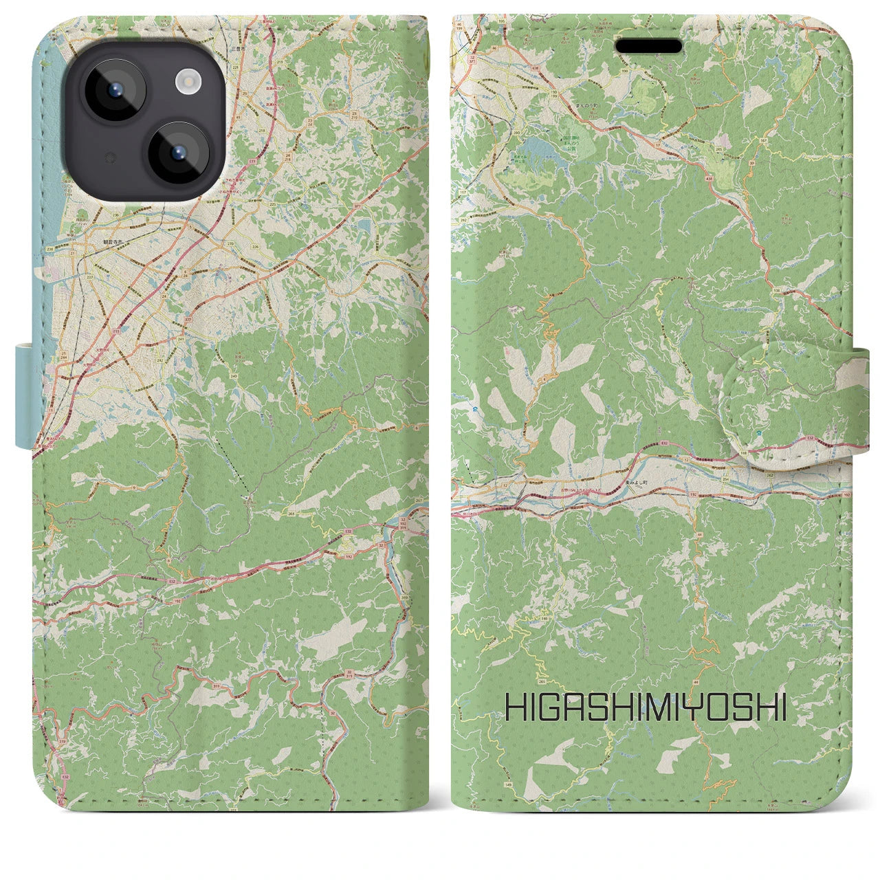 【東みよし(徳島県)】地図柄iPhoneケース(手帳タイプ)ナチュラル・iPhone 14 Plus 用