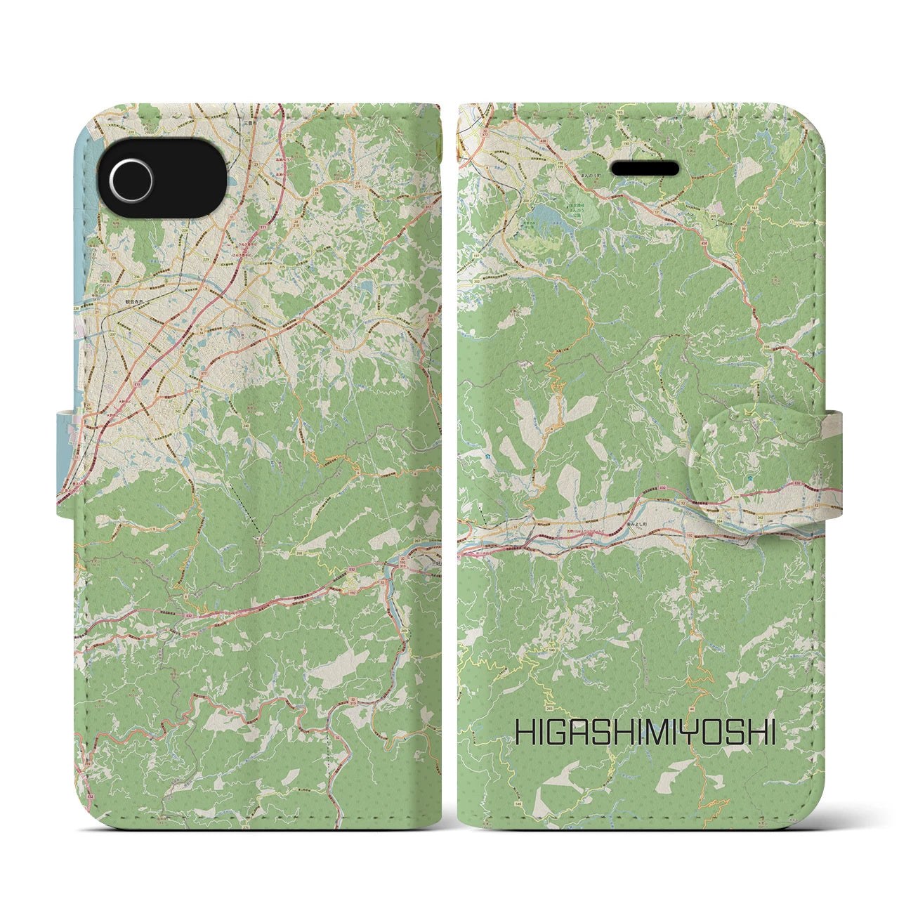 【東みよし(徳島県)】地図柄iPhoneケース(手帳タイプ)ナチュラル・iPhone SE(第3 / 第2世代) / 8 / 7 / 6s / 6 用
