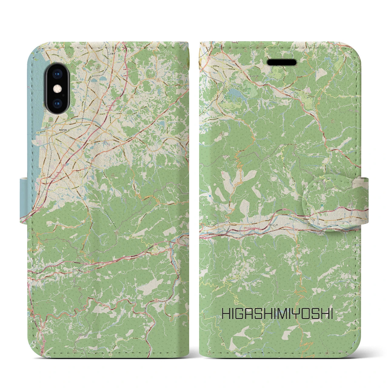 【東みよし(徳島県)】地図柄iPhoneケース(手帳タイプ)ナチュラル・iPhone XS / X 用