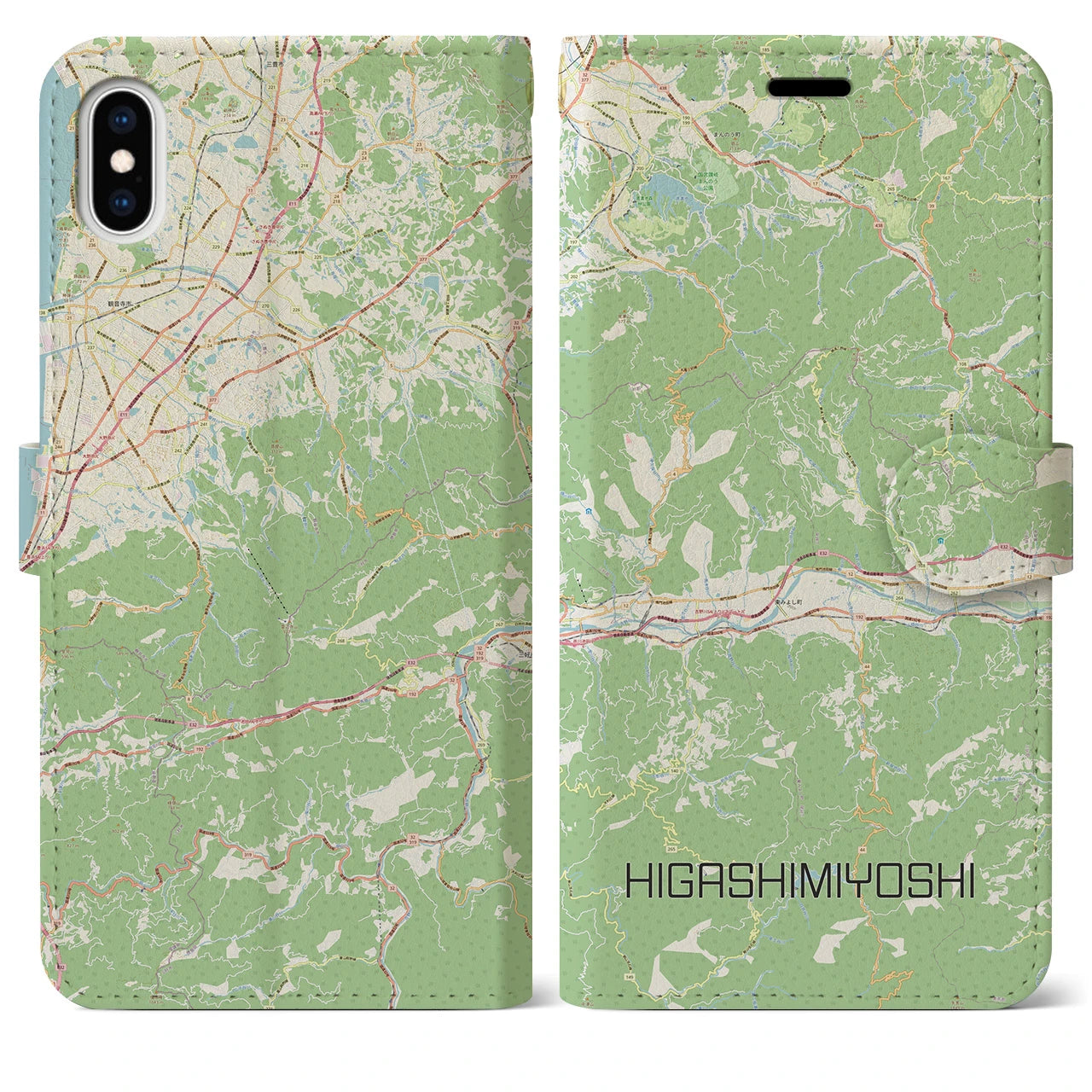 【東みよし(徳島県)】地図柄iPhoneケース(手帳タイプ)ナチュラル・iPhone XS Max 用
