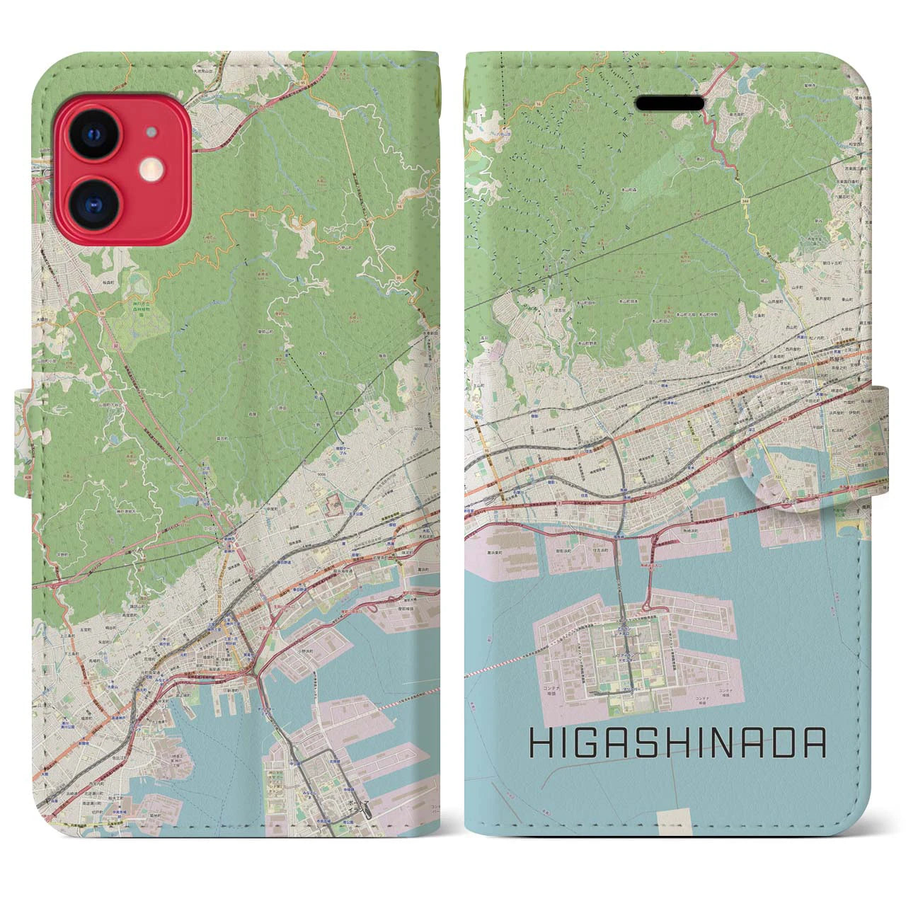 【東灘(兵庫県)】地図柄iPhoneケース(手帳タイプ)ナチュラル・iPhone 11 用