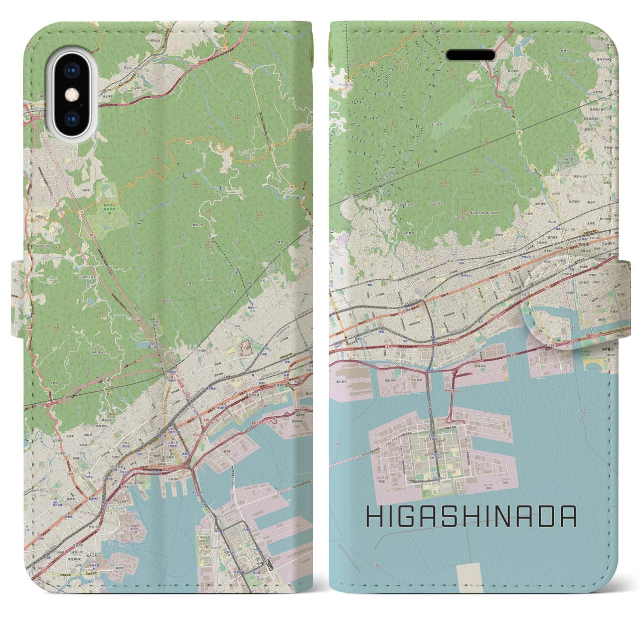 【東灘(兵庫県)】地図柄iPhoneケース(手帳タイプ)ナチュラル・iPhone XS Max 用