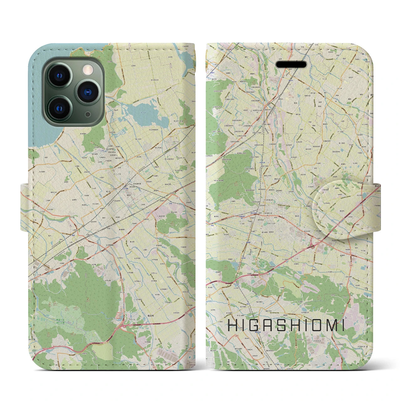 【東近江(滋賀県)】地図柄iPhoneケース(手帳タイプ)ナチュラル・iPhone 11 Pro 用