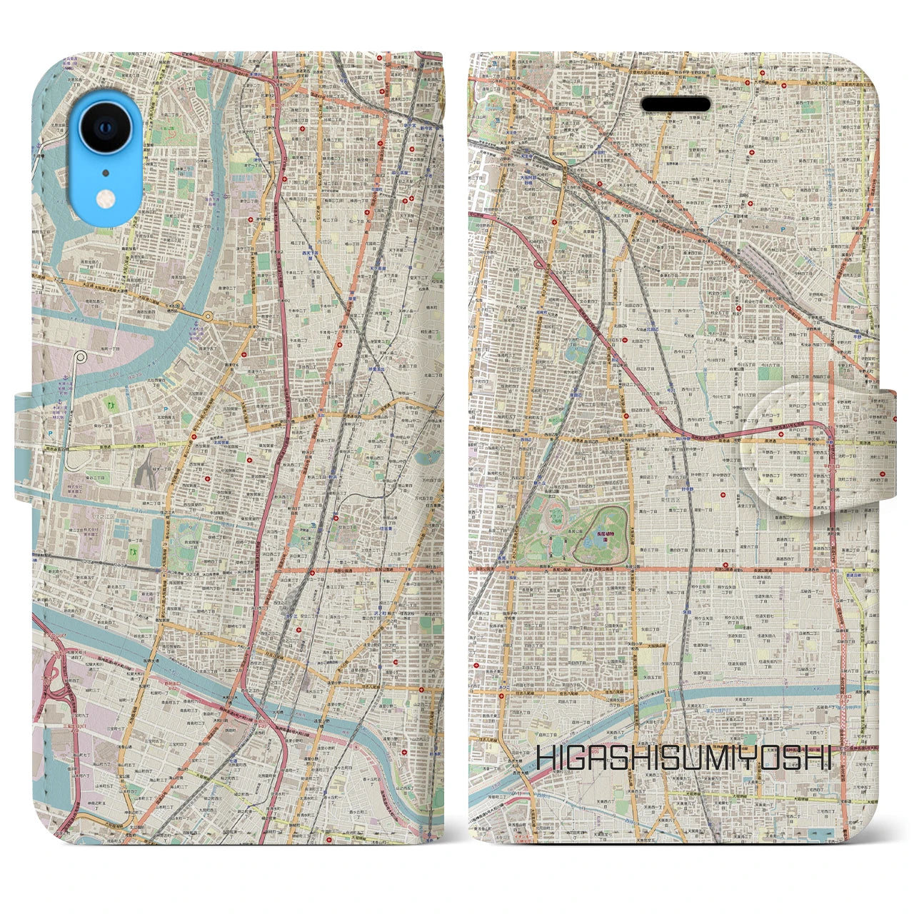 【東住吉(大阪府)】地図柄iPhoneケース(手帳タイプ)ナチュラル・iPhone XR 用