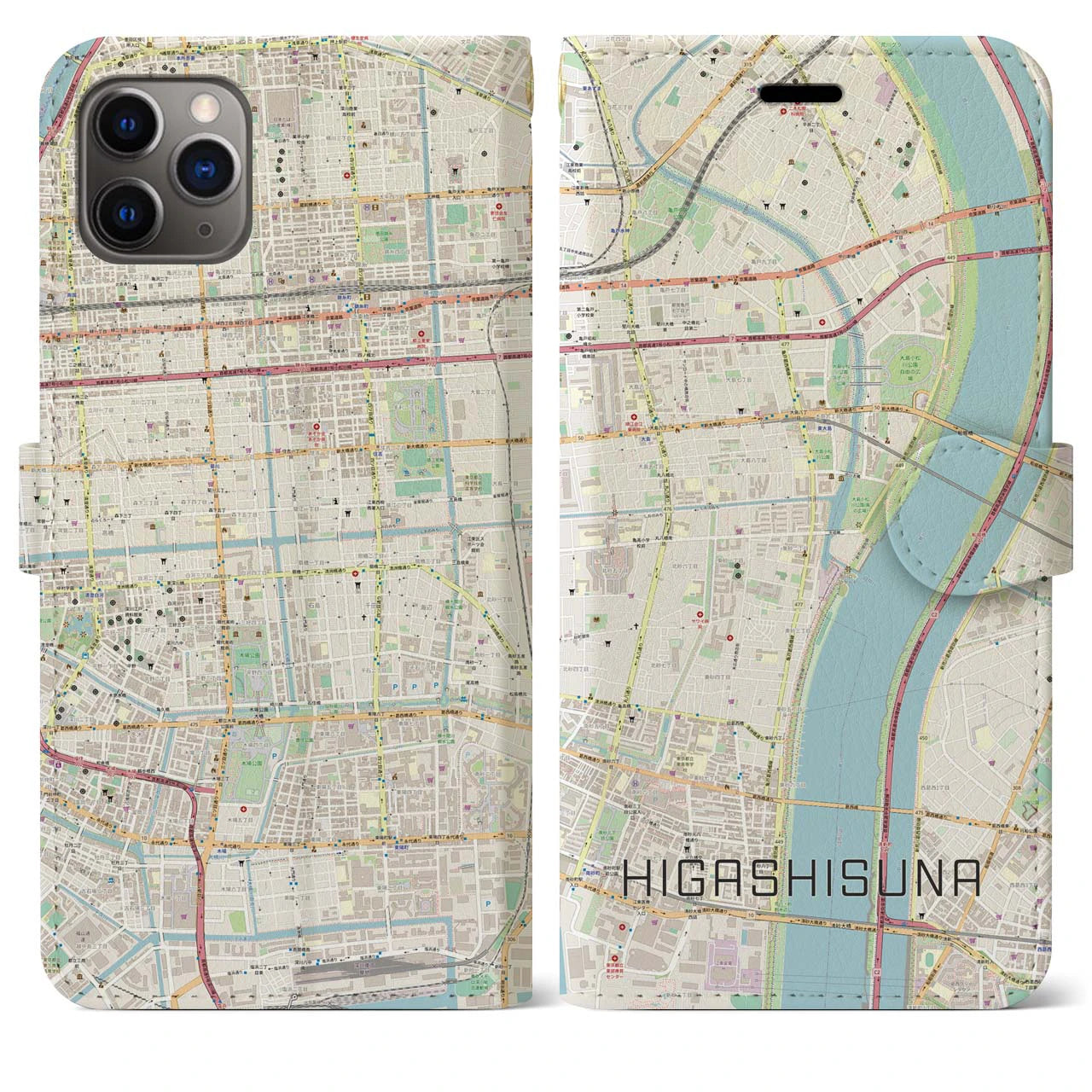 【東砂(東京都)】地図柄iPhoneケース(手帳タイプ)ナチュラル・iPhone 11 Pro Max 用