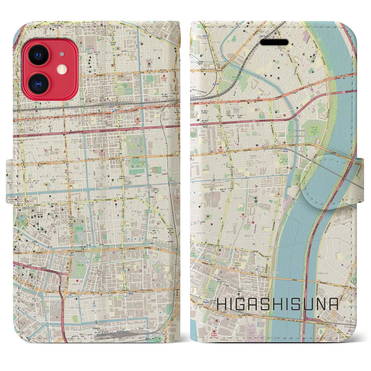【東砂(東京都)】地図柄iPhoneケース(手帳タイプ)ナチュラル・iPhone 11 用