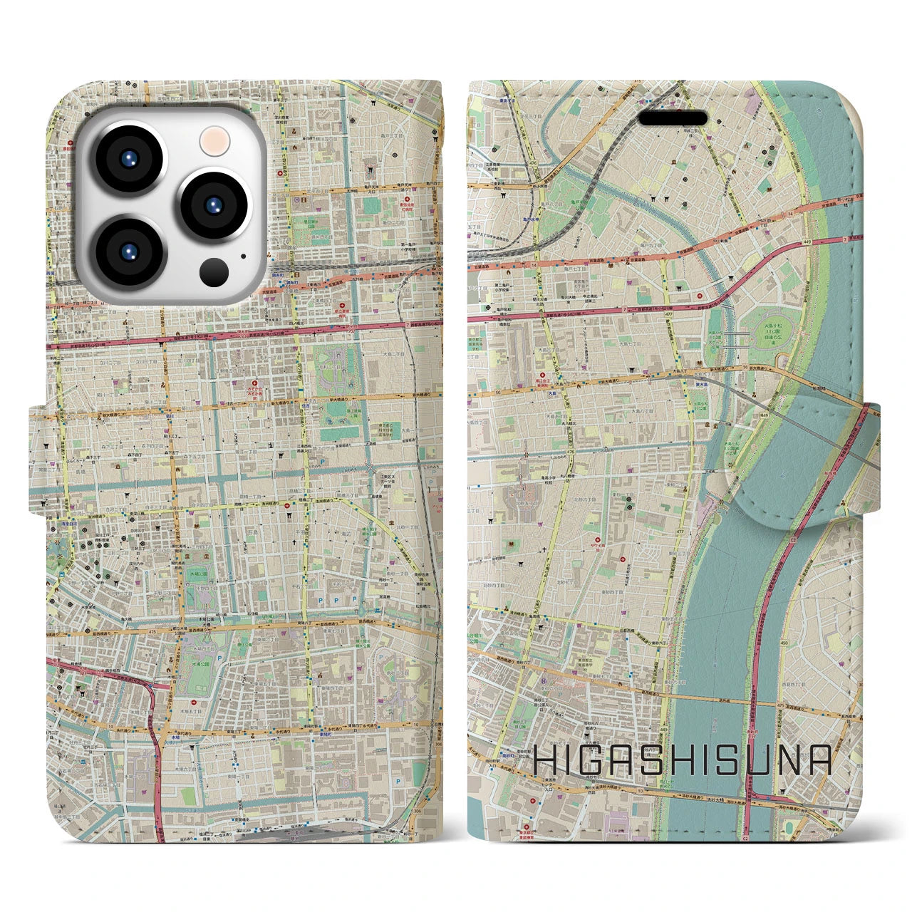 【東砂(東京都)】地図柄iPhoneケース(手帳タイプ)ナチュラル・iPhone 13 Pro 用