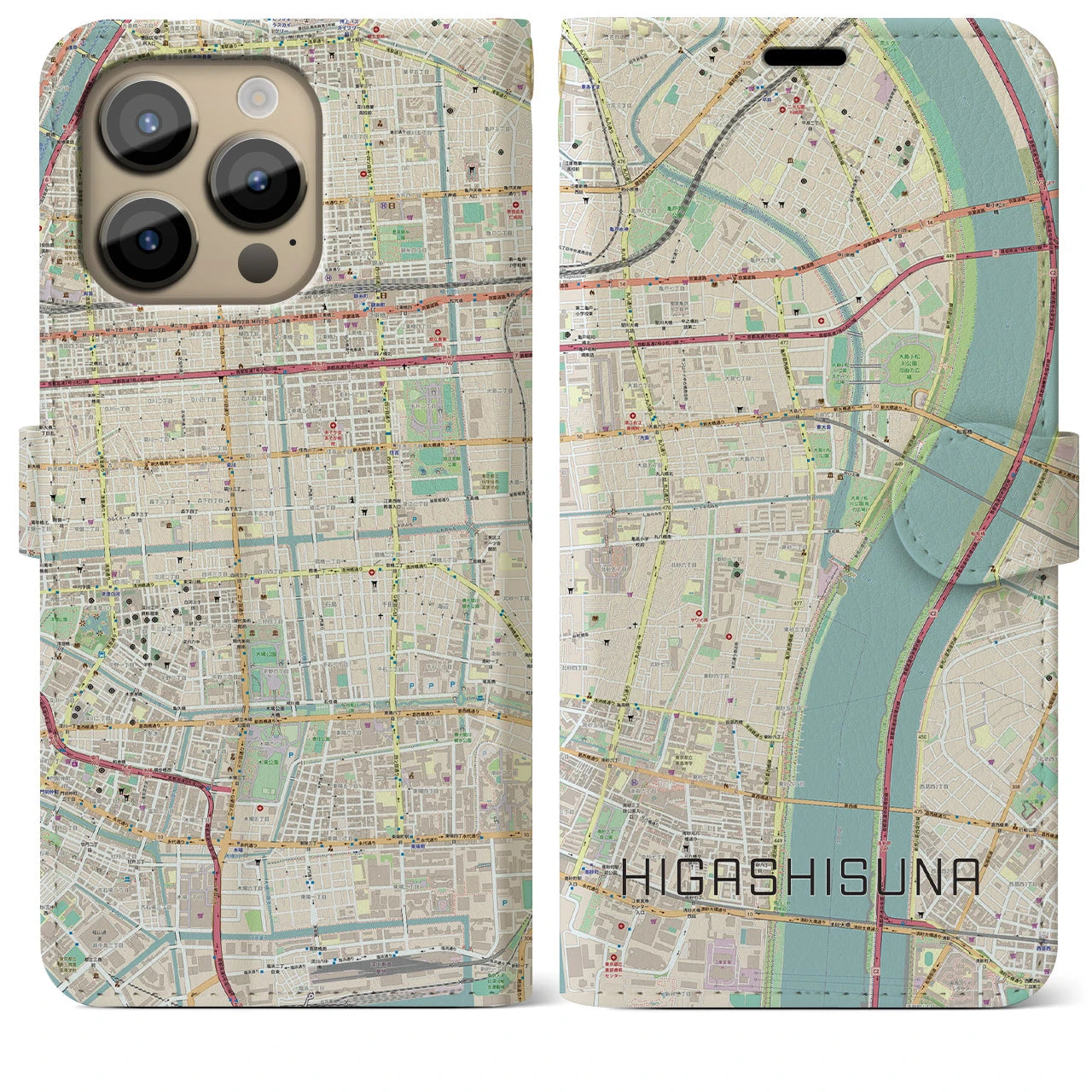 【東砂(東京都)】地図柄iPhoneケース(手帳タイプ)ナチュラル・iPhone 14 Pro Max 用