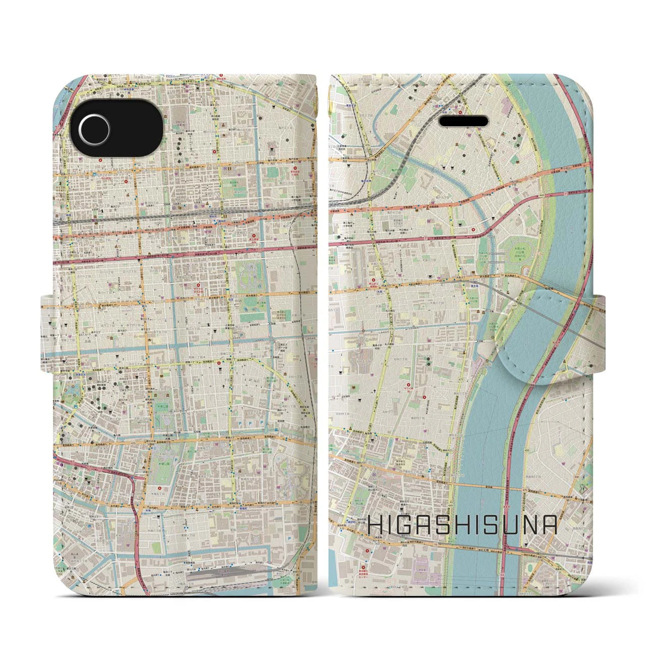 【東砂(東京都)】地図柄iPhoneケース(手帳タイプ)ナチュラル・iPhone SE(第3 / 第2世代) / 8 / 7 / 6s / 6 用