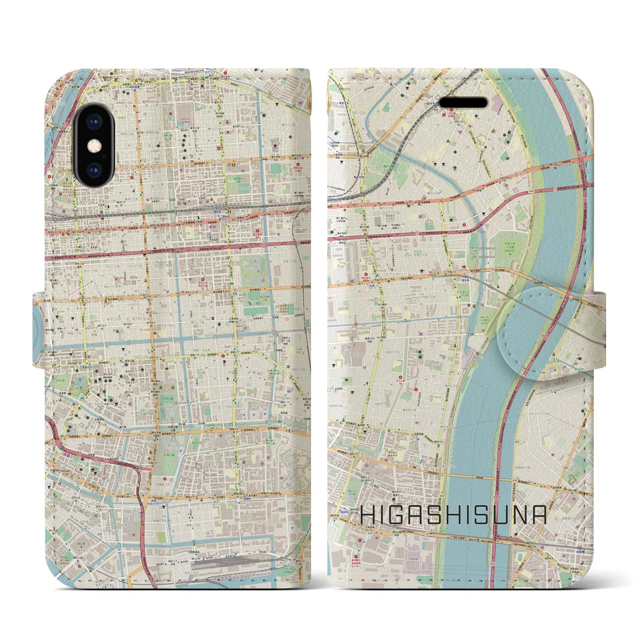 【東砂(東京都)】地図柄iPhoneケース(手帳タイプ)ナチュラル・iPhone XS / X 用