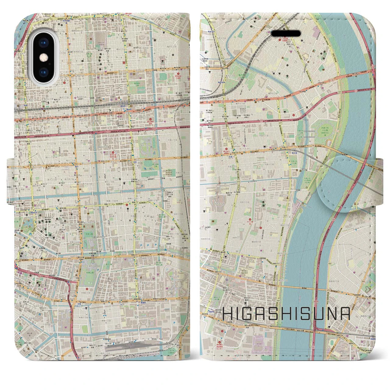 【東砂(東京都)】地図柄iPhoneケース(手帳タイプ)ナチュラル・iPhone XS Max 用