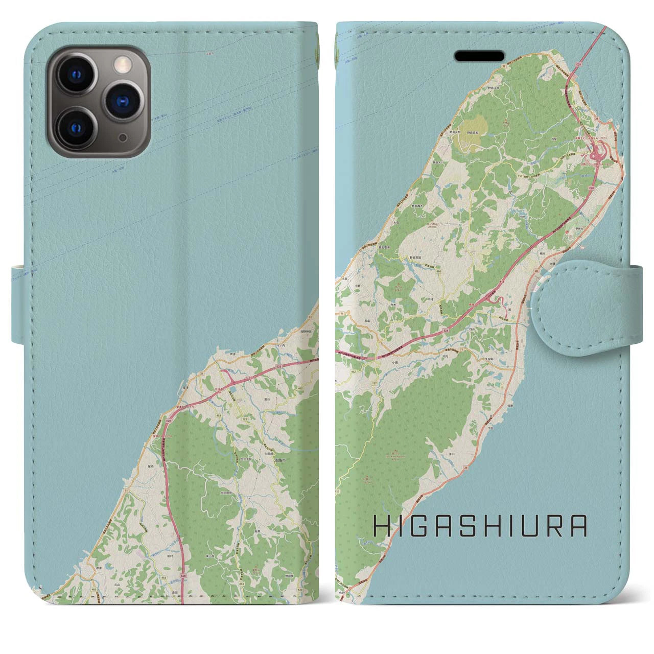 【東浦(兵庫県)】地図柄iPhoneケース(手帳タイプ)ナチュラル・iPhone 11 Pro Max 用