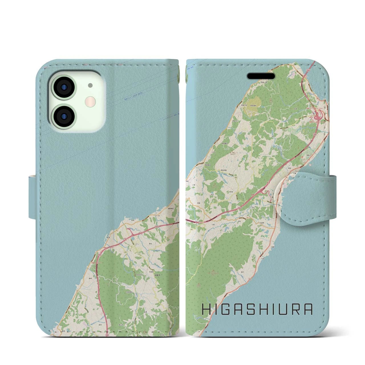 【東浦(兵庫県)】地図柄iPhoneケース(手帳タイプ)ナチュラル・iPhone 12 mini 用
