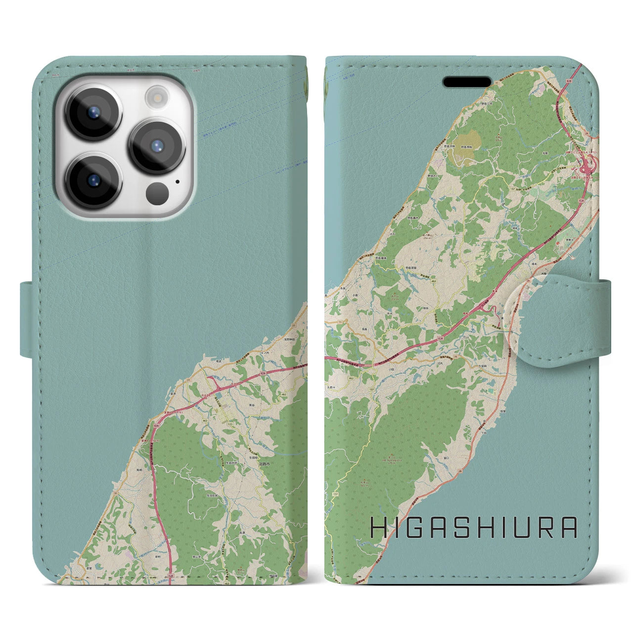 【東浦(兵庫県)】地図柄iPhoneケース(手帳タイプ)ナチュラル・iPhone 14 Pro 用