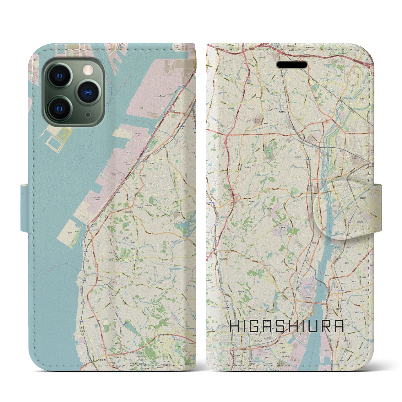 【東浦(愛知県)】地図柄iPhoneケース(手帳タイプ)ナチュラル・iPhone 11 Pro 用