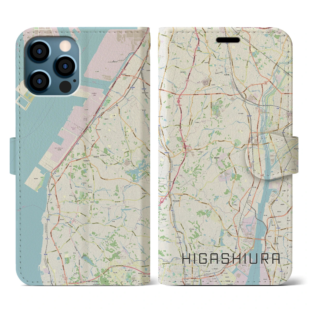 【東浦(愛知県)】地図柄iPhoneケース(手帳タイプ)ナチュラル・iPhone 12 / 12 Pro 用