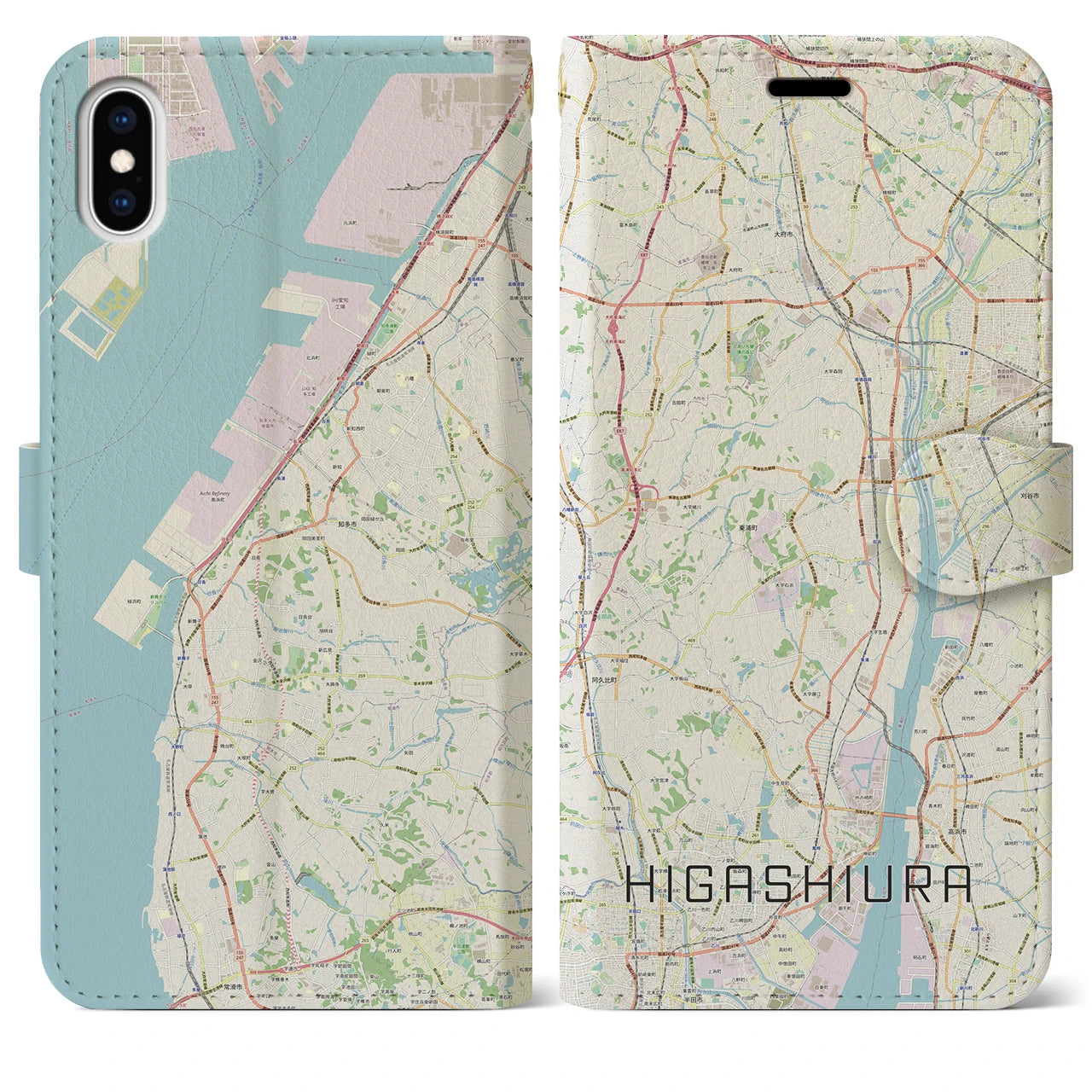 【東浦(愛知県)】地図柄iPhoneケース(手帳タイプ)ナチュラル・iPhone XS Max 用