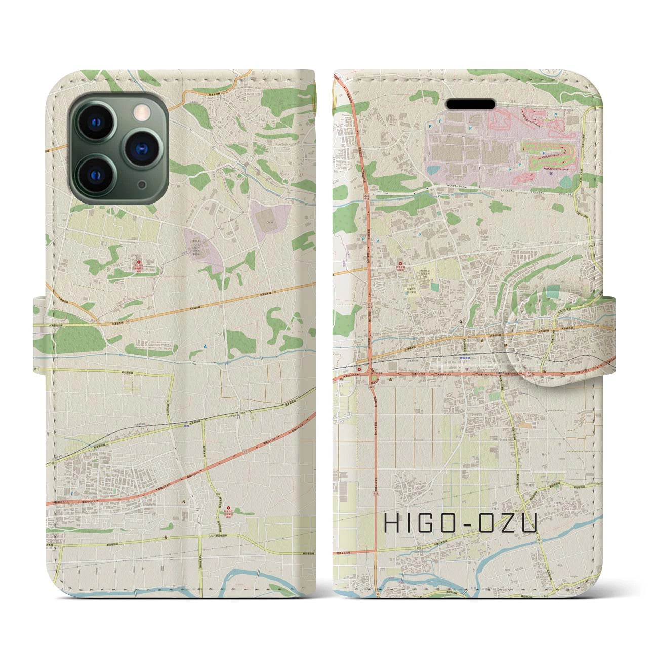 【肥後大津(熊本県)】地図柄iPhoneケース(手帳タイプ)ナチュラル・iPhone 11 Pro 用