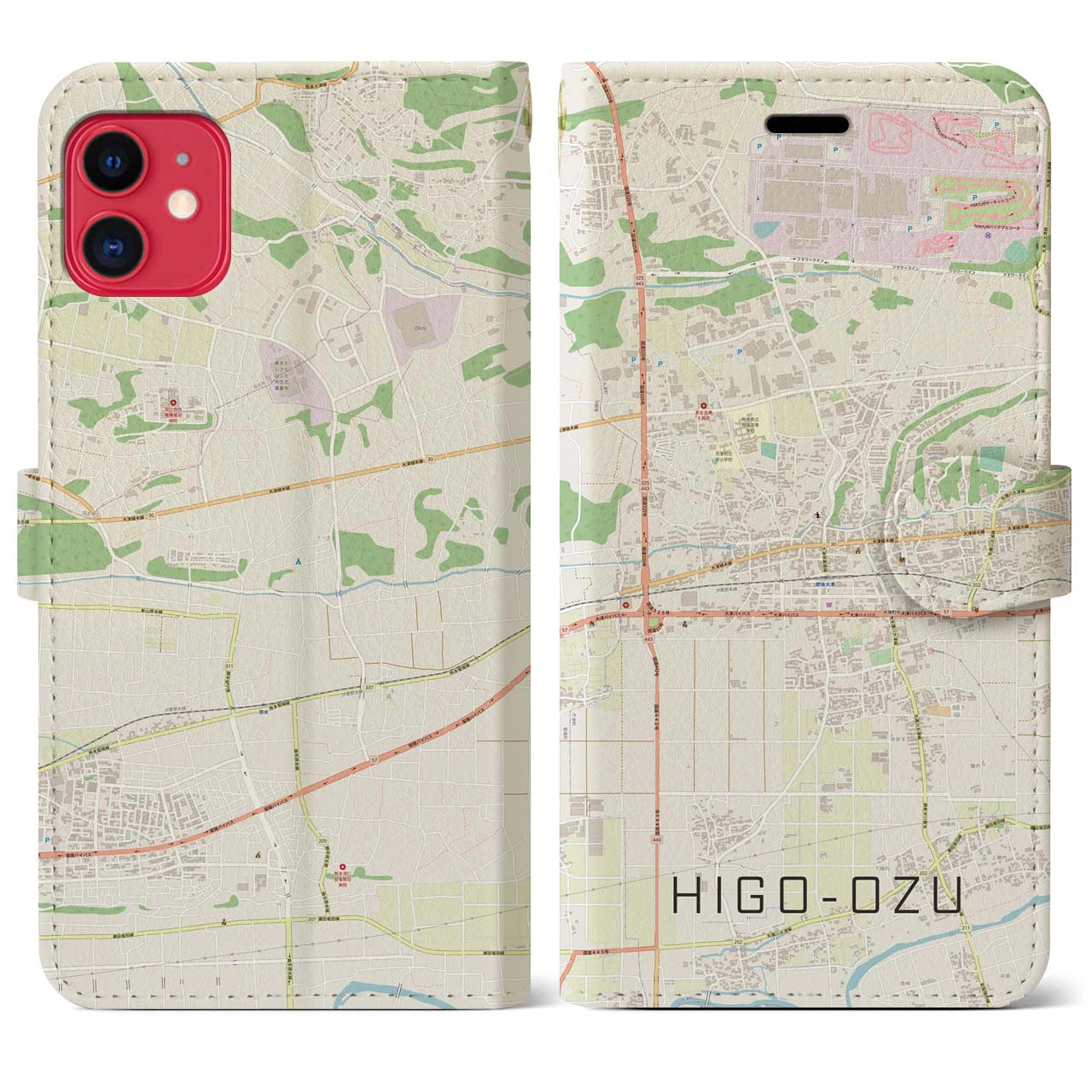 【肥後大津(熊本県)】地図柄iPhoneケース(手帳タイプ)ナチュラル・iPhone 11 用