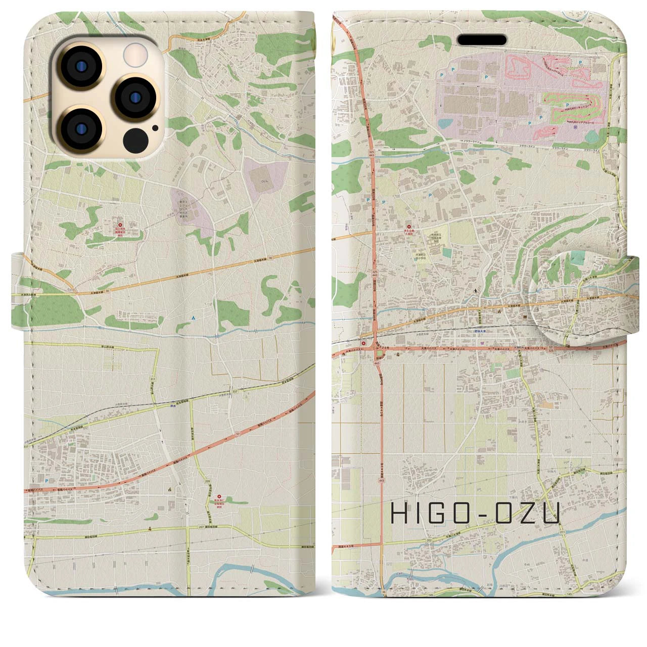 【肥後大津(熊本県)】地図柄iPhoneケース(手帳タイプ)ナチュラル・iPhone 12 Pro Max 用