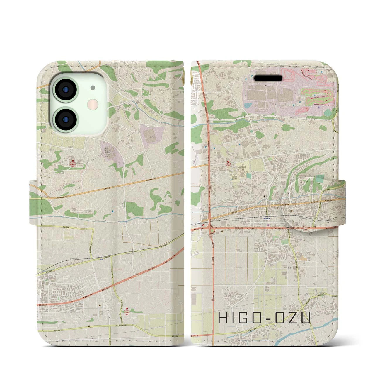 【肥後大津(熊本県)】地図柄iPhoneケース(手帳タイプ)ナチュラル・iPhone 12 mini 用