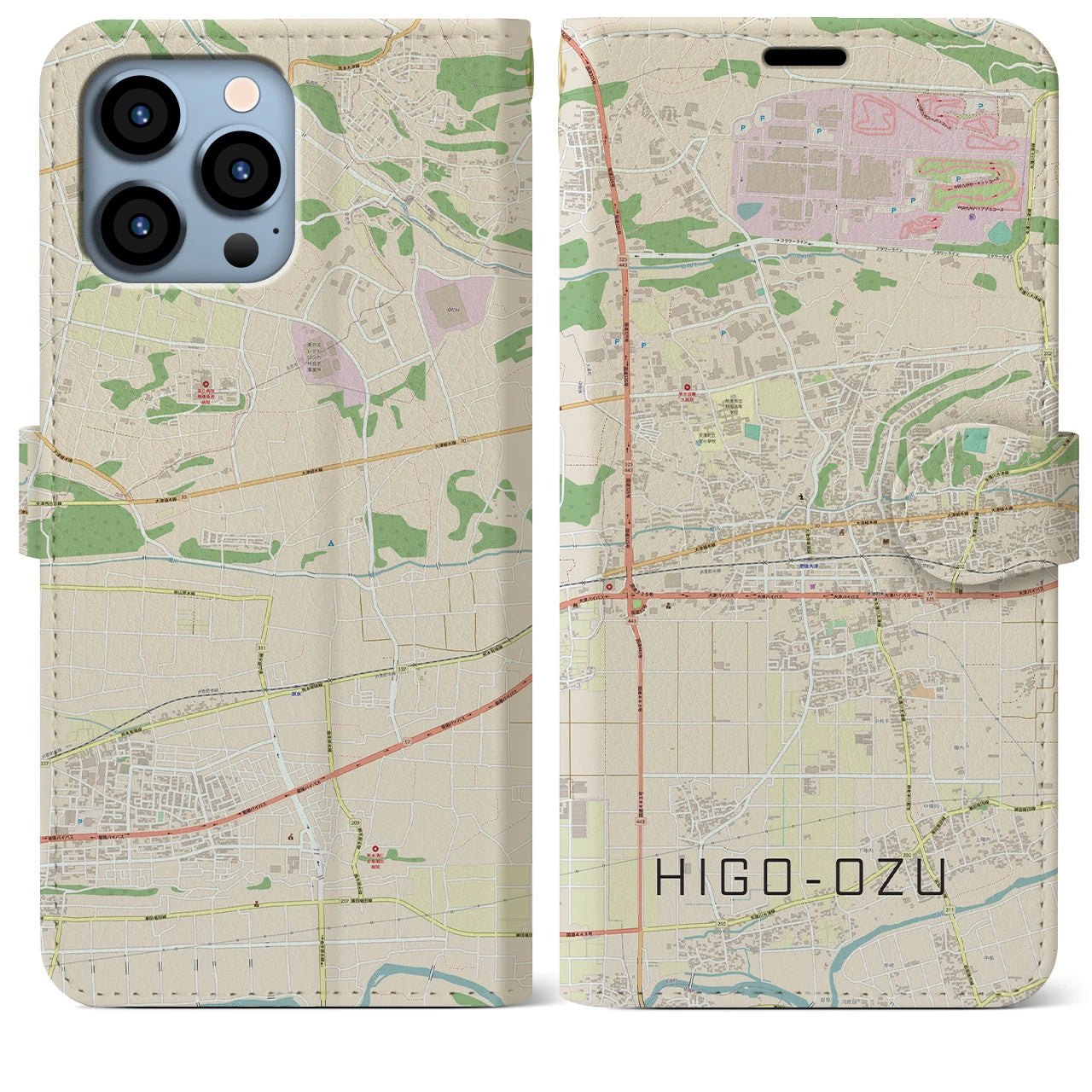【肥後大津(熊本県)】地図柄iPhoneケース(手帳タイプ)ナチュラル・iPhone 13 Pro Max 用