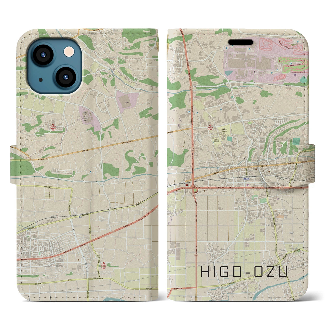 【肥後大津(熊本県)】地図柄iPhoneケース(手帳タイプ)ナチュラル・iPhone 13 用