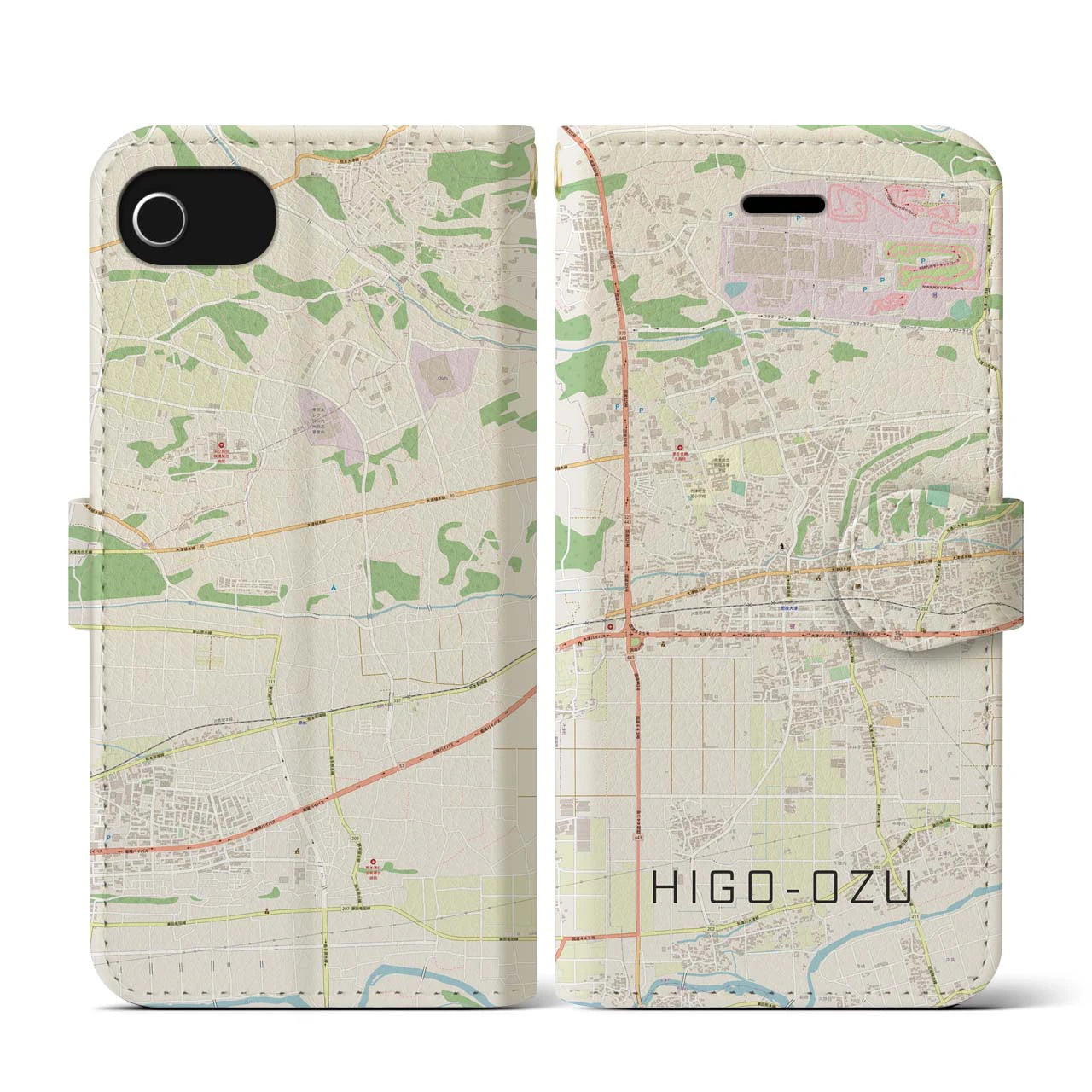 【肥後大津(熊本県)】地図柄iPhoneケース(手帳タイプ)ナチュラル・iPhone SE(第3 / 第2世代) / 8 / 7 / 6s / 6 用