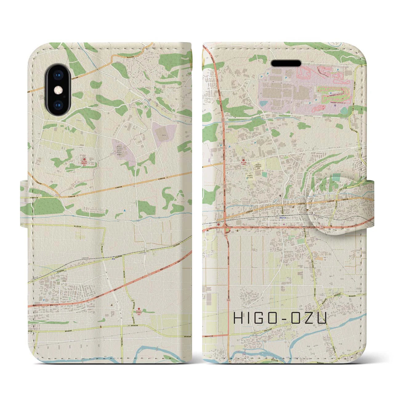 【肥後大津(熊本県)】地図柄iPhoneケース(手帳タイプ)ナチュラル・iPhone XS / X 用