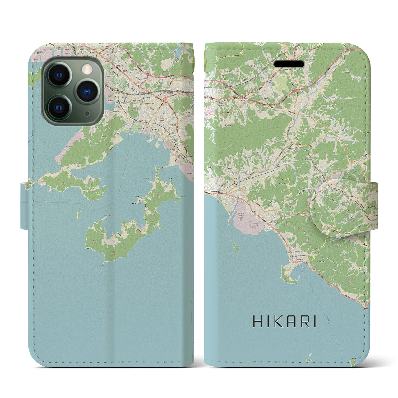 【光(山口県)】地図柄iPhoneケース(手帳タイプ)ナチュラル・iPhone 11 Pro 用