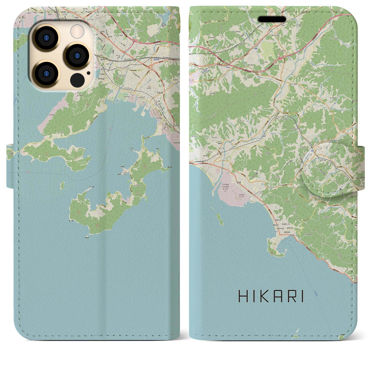 【光(山口県)】地図柄iPhoneケース(手帳タイプ)ナチュラル・iPhone 12 Pro Max 用
