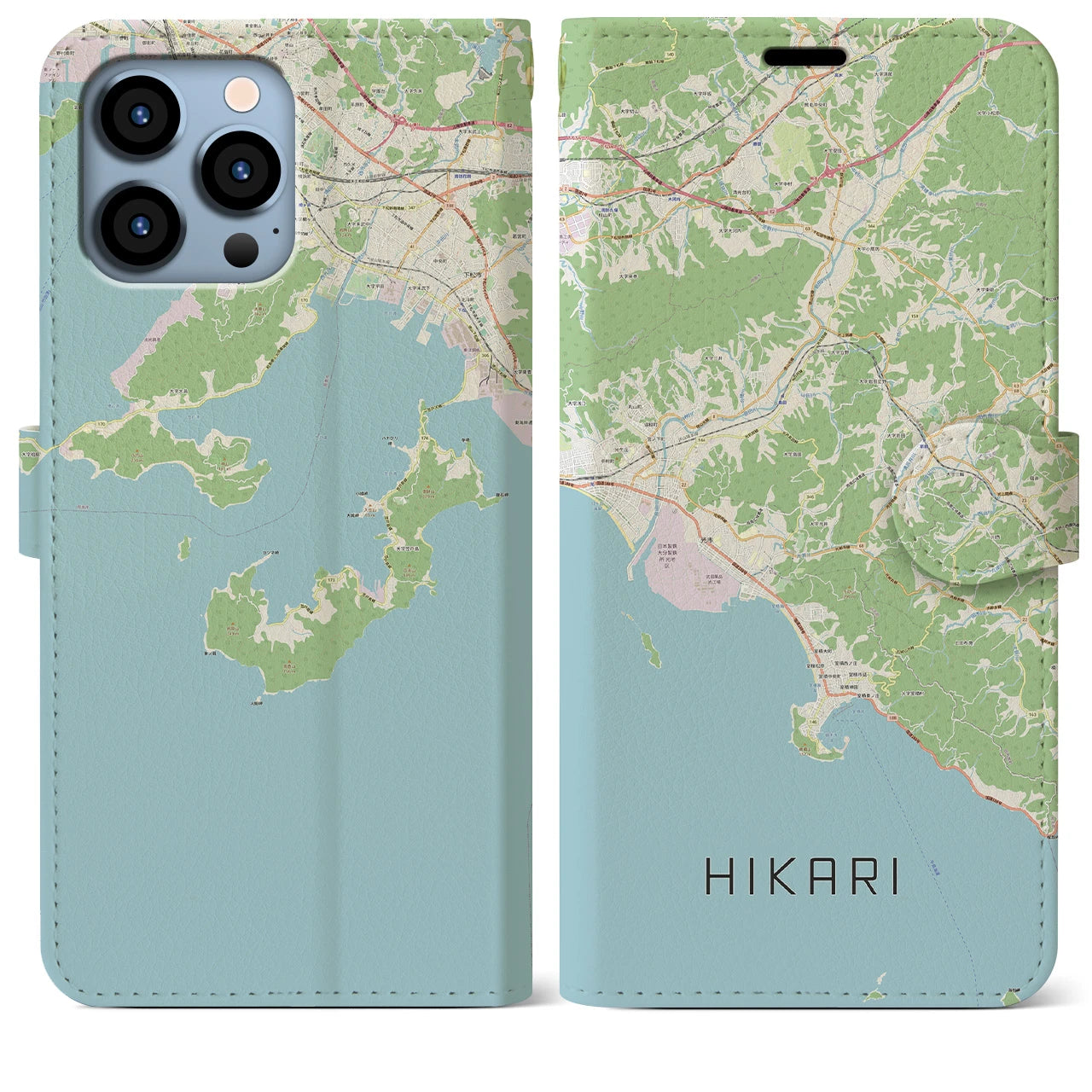 【光(山口県)】地図柄iPhoneケース(手帳タイプ)ナチュラル・iPhone 13 Pro Max 用