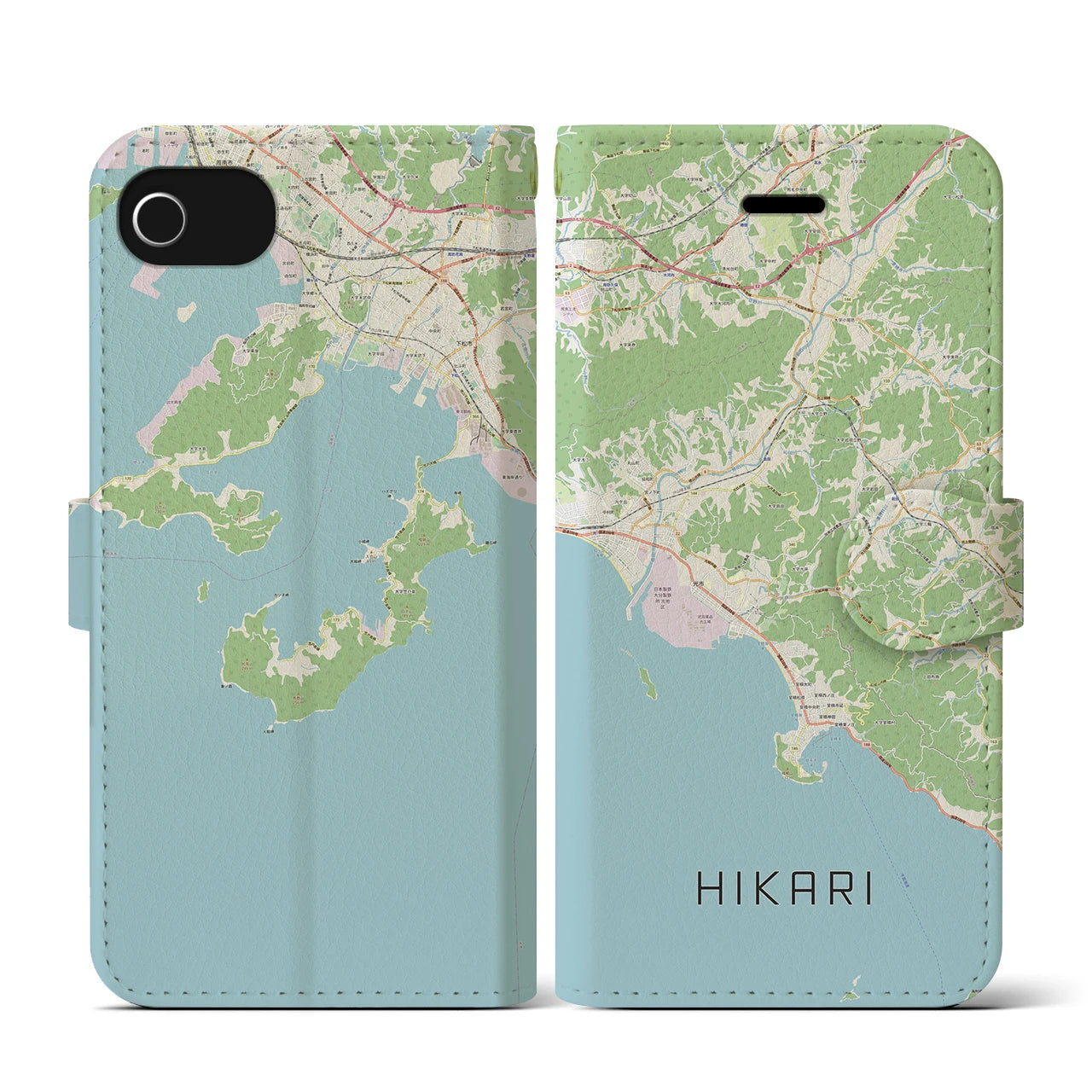 【光(山口県)】地図柄iPhoneケース(手帳タイプ)ナチュラル・iPhone SE(第3 / 第2世代) / 8 / 7 / 6s / 6 用