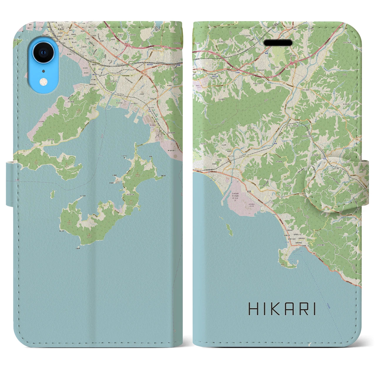 【光(山口県)】地図柄iPhoneケース(手帳タイプ)ナチュラル・iPhone XR 用