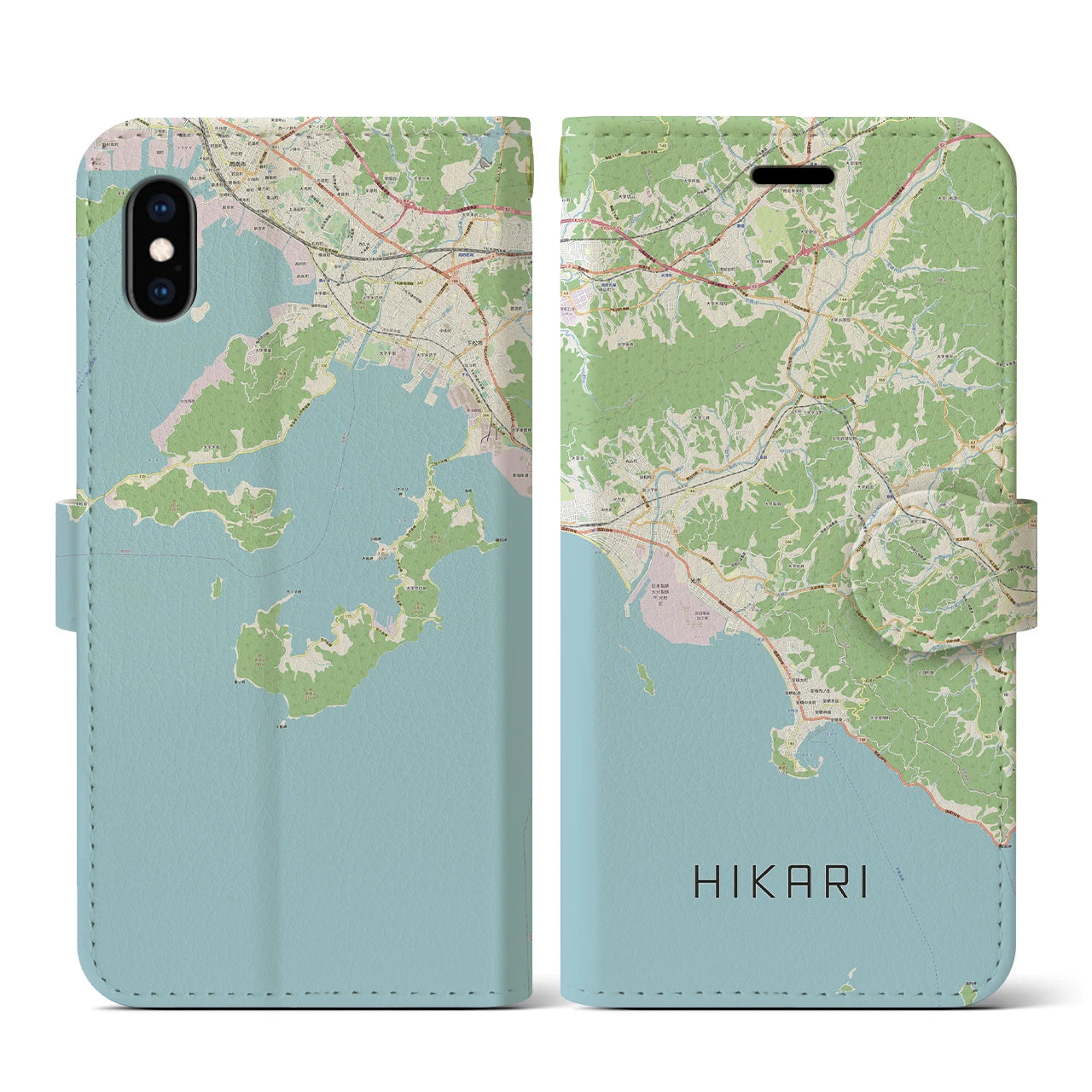 【光(山口県)】地図柄iPhoneケース(手帳タイプ)ナチュラル・iPhone XS / X 用