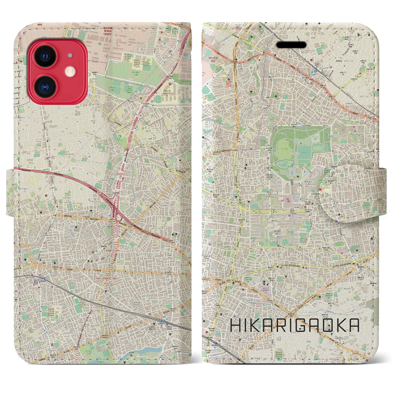 【光が丘(東京都)】地図柄iPhoneケース(手帳タイプ)ナチュラル・iPhone 11 用