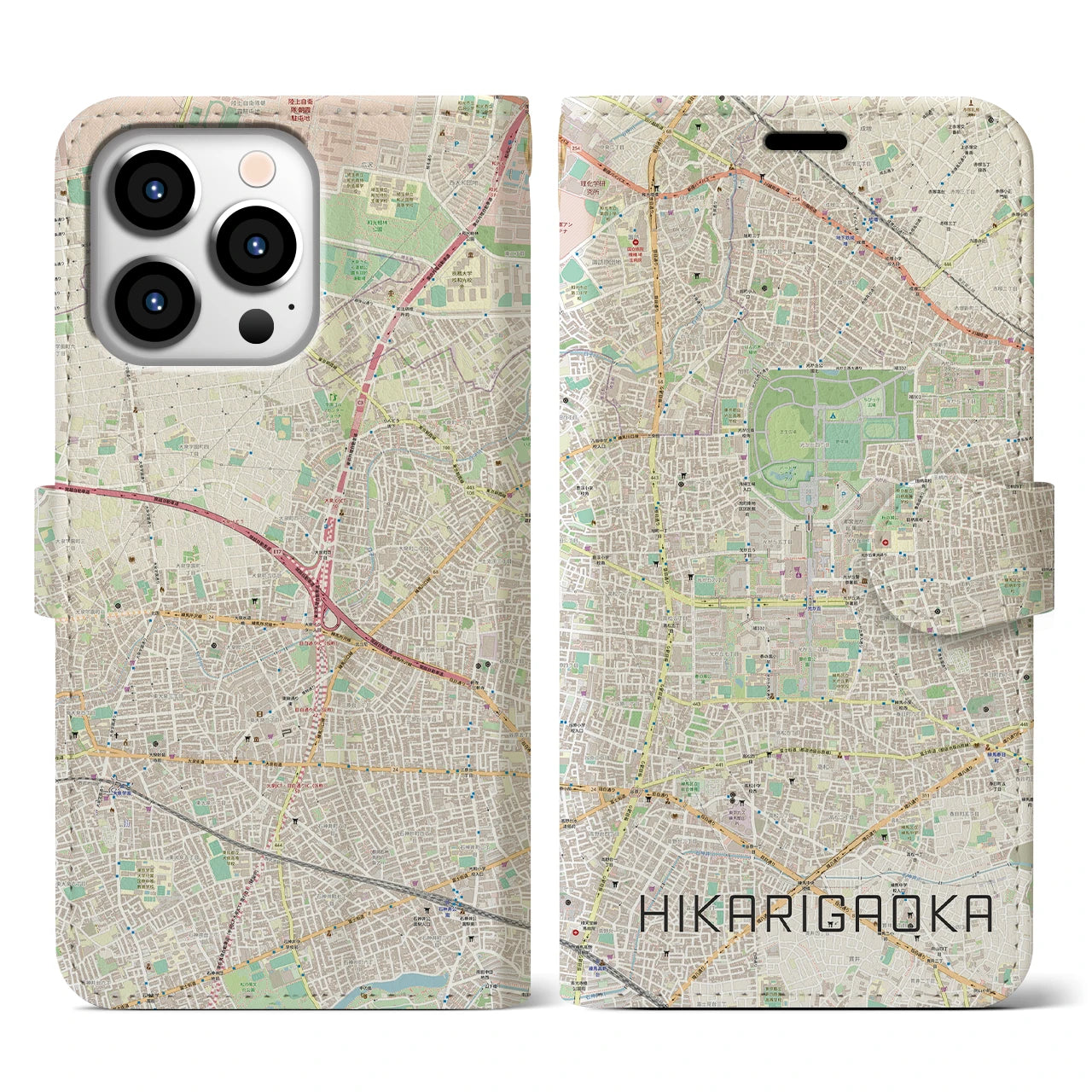 【光が丘(東京都)】地図柄iPhoneケース(手帳タイプ)ナチュラル・iPhone 13 Pro 用