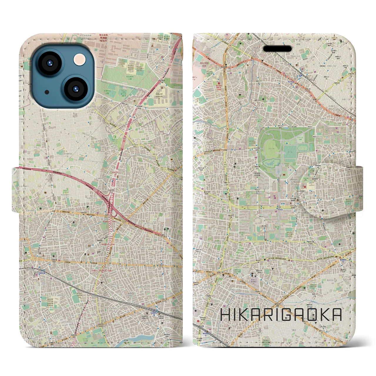 【光が丘(東京都)】地図柄iPhoneケース(手帳タイプ)ナチュラル・iPhone 13 用