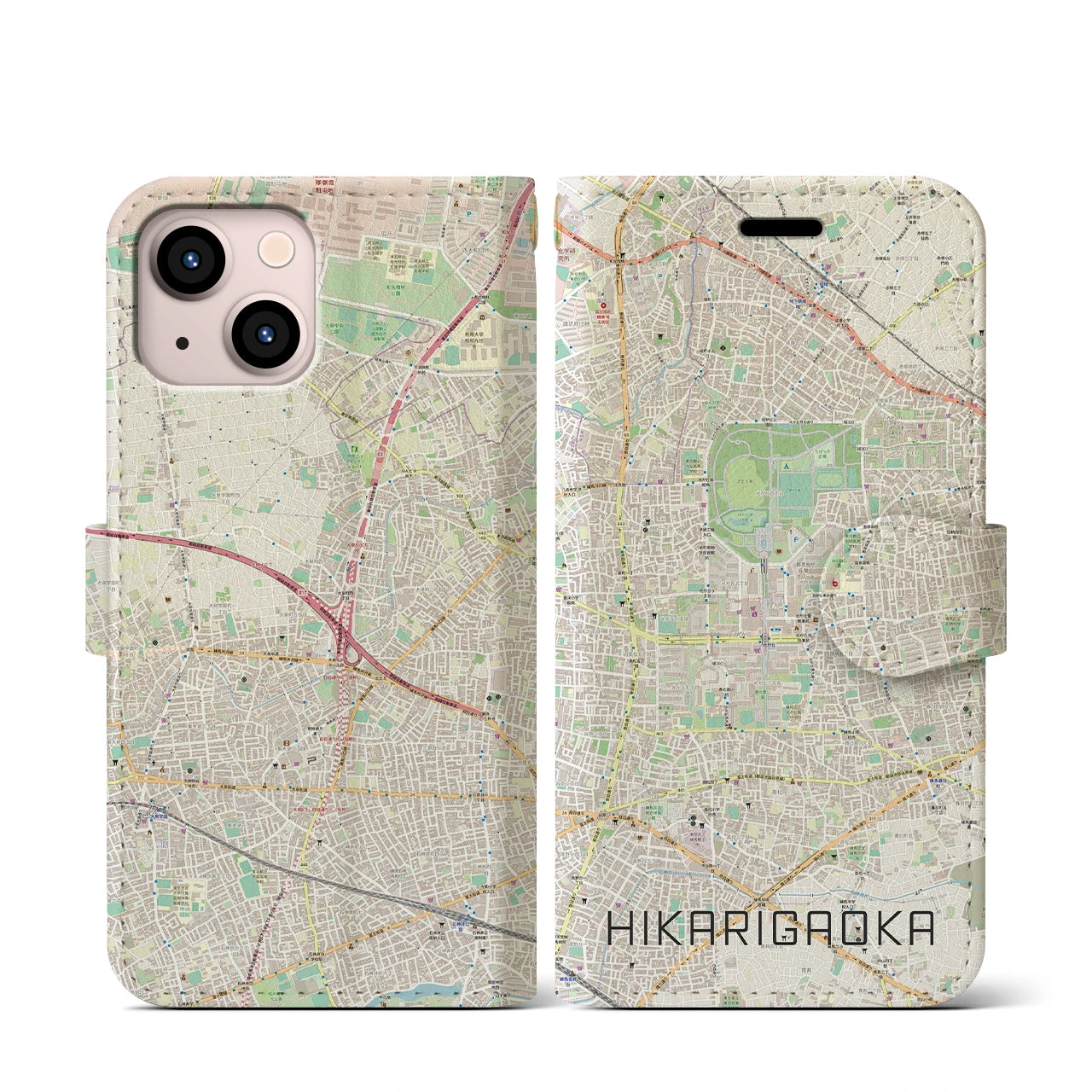 【光が丘(東京都)】地図柄iPhoneケース(手帳タイプ)ナチュラル・iPhone 13 mini 用