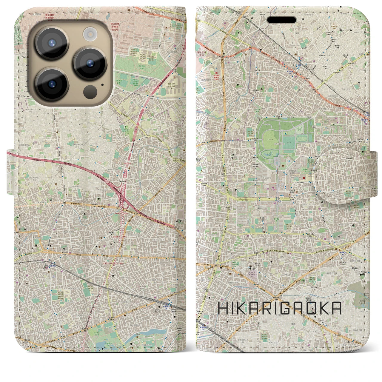 【光が丘(東京都)】地図柄iPhoneケース(手帳タイプ)ナチュラル・iPhone 14 Pro Max 用